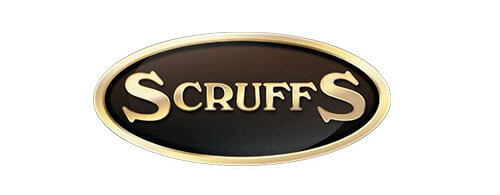 logo, Scruffs, abzeichen, oval, schwarz-gold